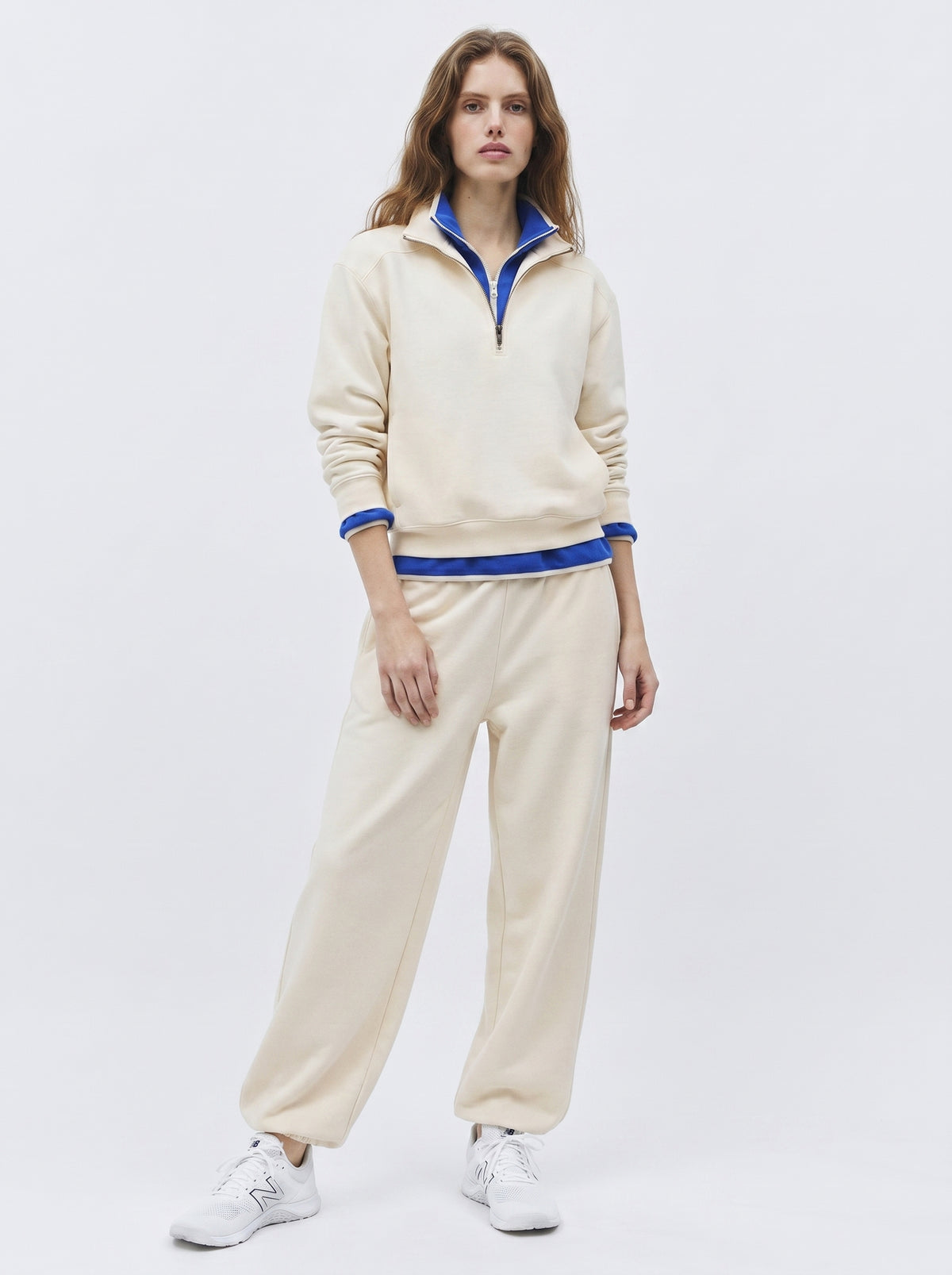 Form Department women's Contrast-Trim Half-Zip Pullover in Cream