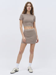 Form Department women's Stripe-Waist Mini Skirt in Taupe