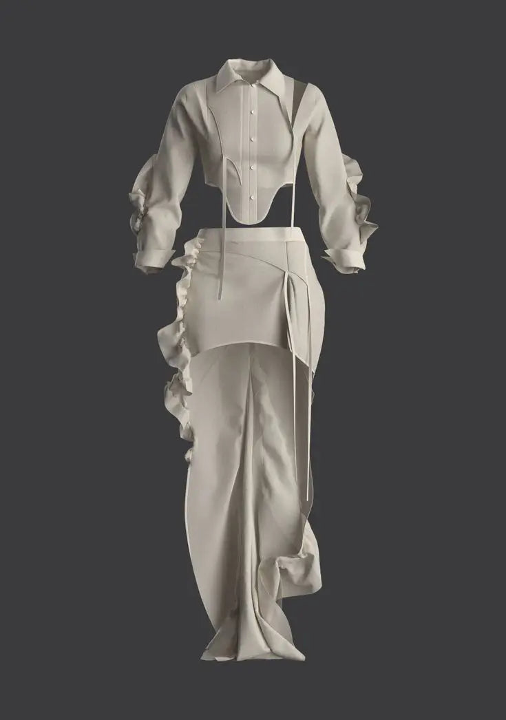 Fashionable outfit with a shirt and skirt on a dark background